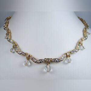 New D'Orlan Gold Plated Necklace with Swarovski Crystals - 16-17" Length - 0087